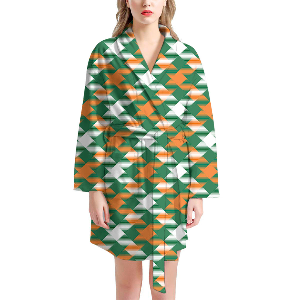 St. Patrick's Day Plaid Pattern Print Women's Bathrobe