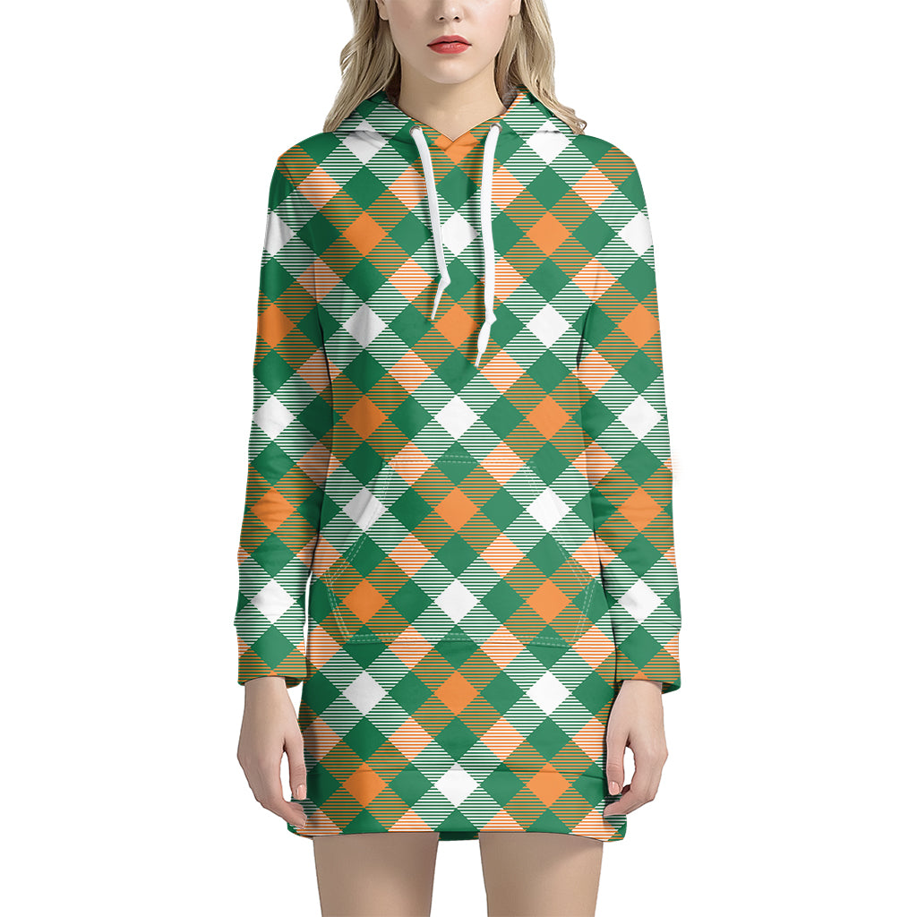 St. Patrick's Day Plaid Pattern Print Women's Pullover Hoodie Dress