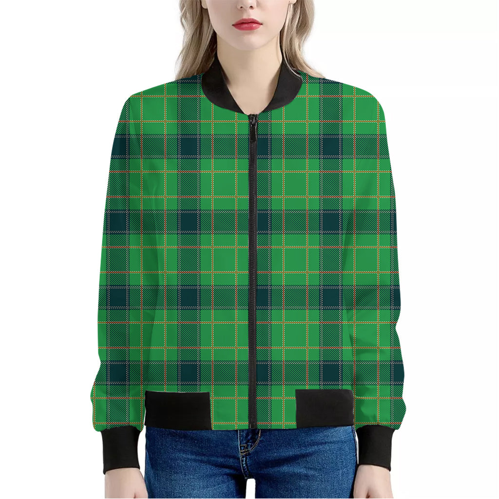 St. Patrick's Day Scottish Plaid Print Women's Bomber Jacket