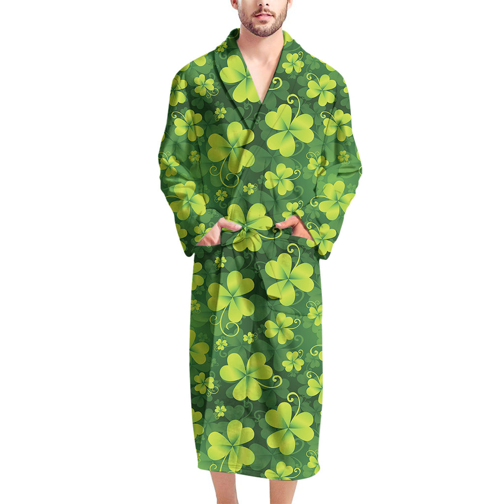 St. Patrick's Day Shamrock Pattern Print Men's Bathrobe