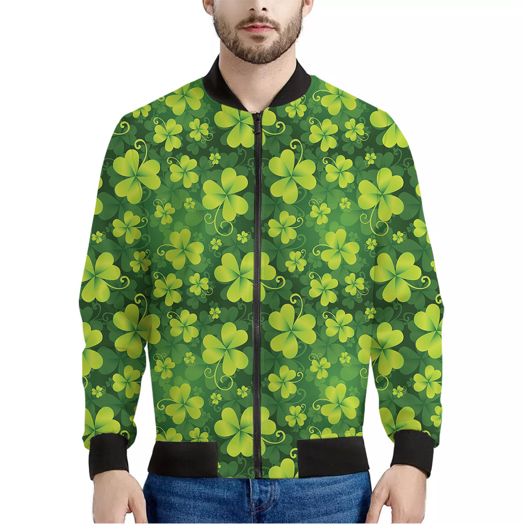 St. Patrick's Day Shamrock Pattern Print Men's Bomber Jacket