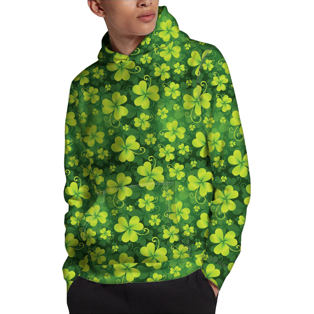 St. Patrick's Day Shamrock Pattern Print Pullover Hoodie