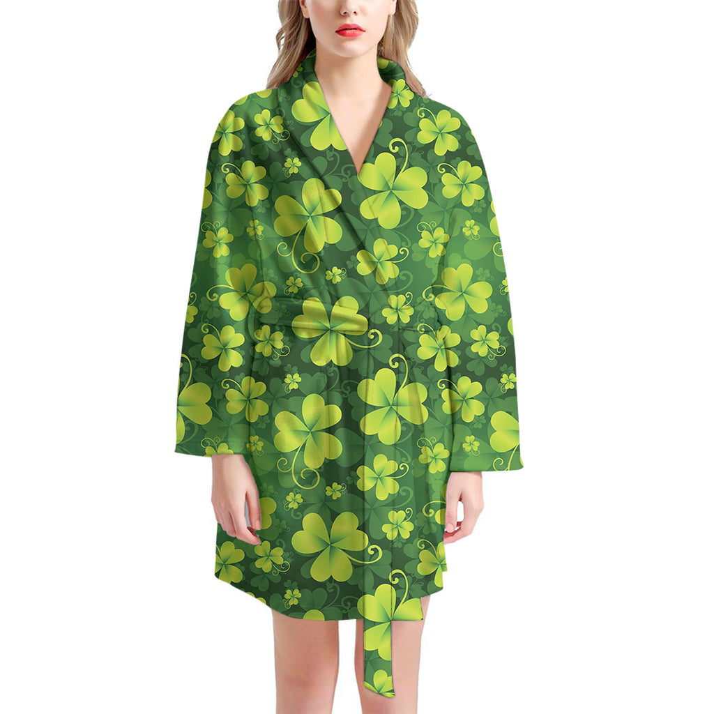 St. Patrick's Day Shamrock Pattern Print Women's Bathrobe