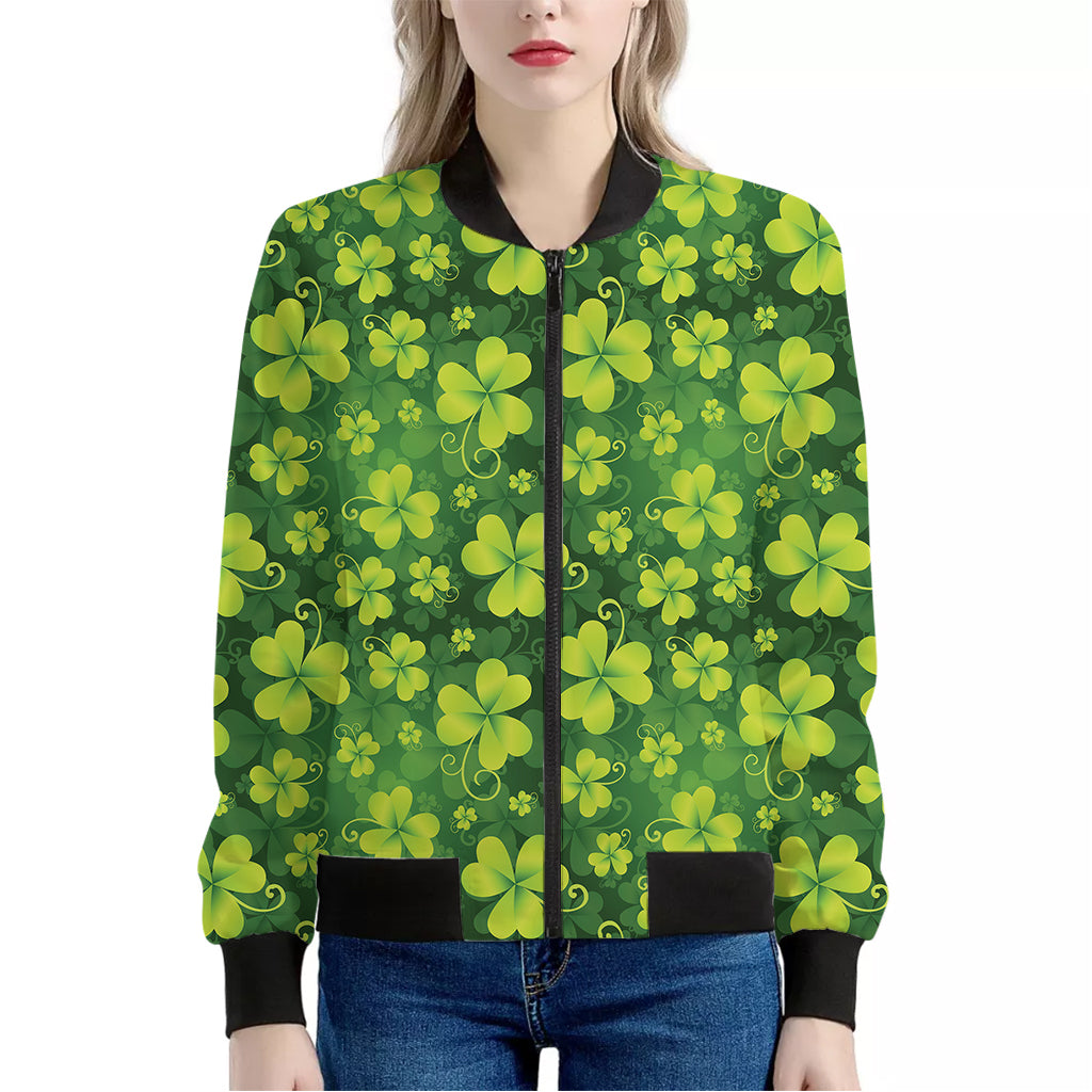 St. Patrick's Day Shamrock Pattern Print Women's Bomber Jacket