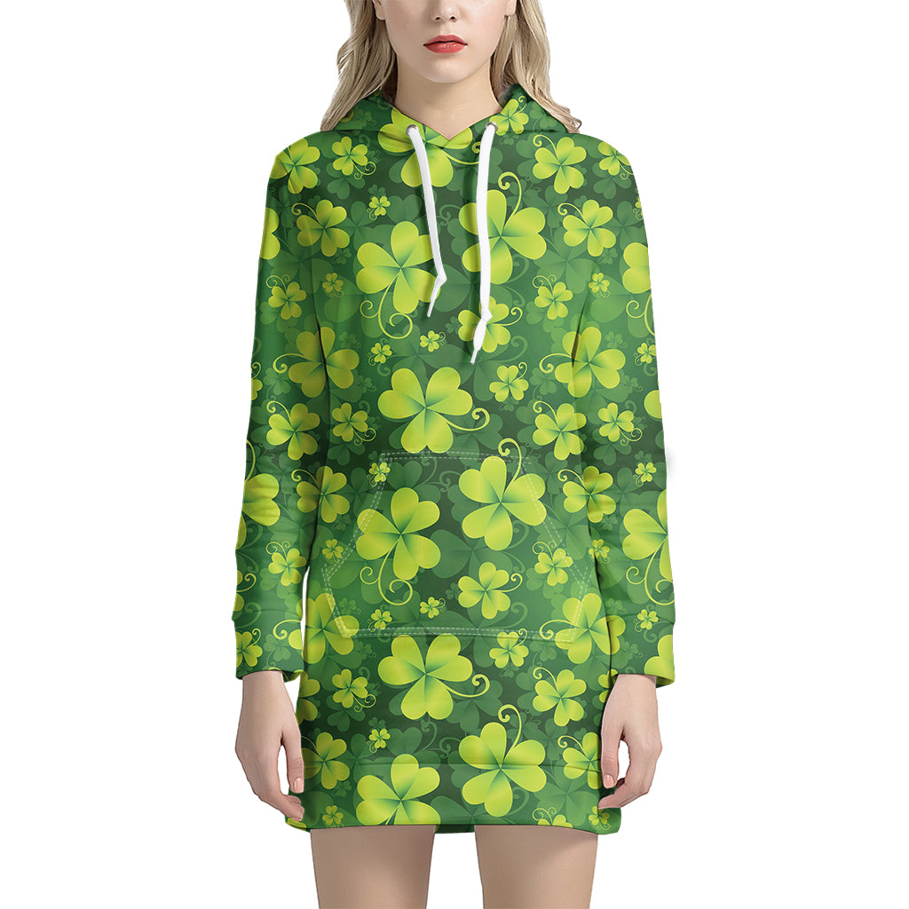 St. Patrick's Day Shamrock Pattern Print Women's Pullover Hoodie Dress