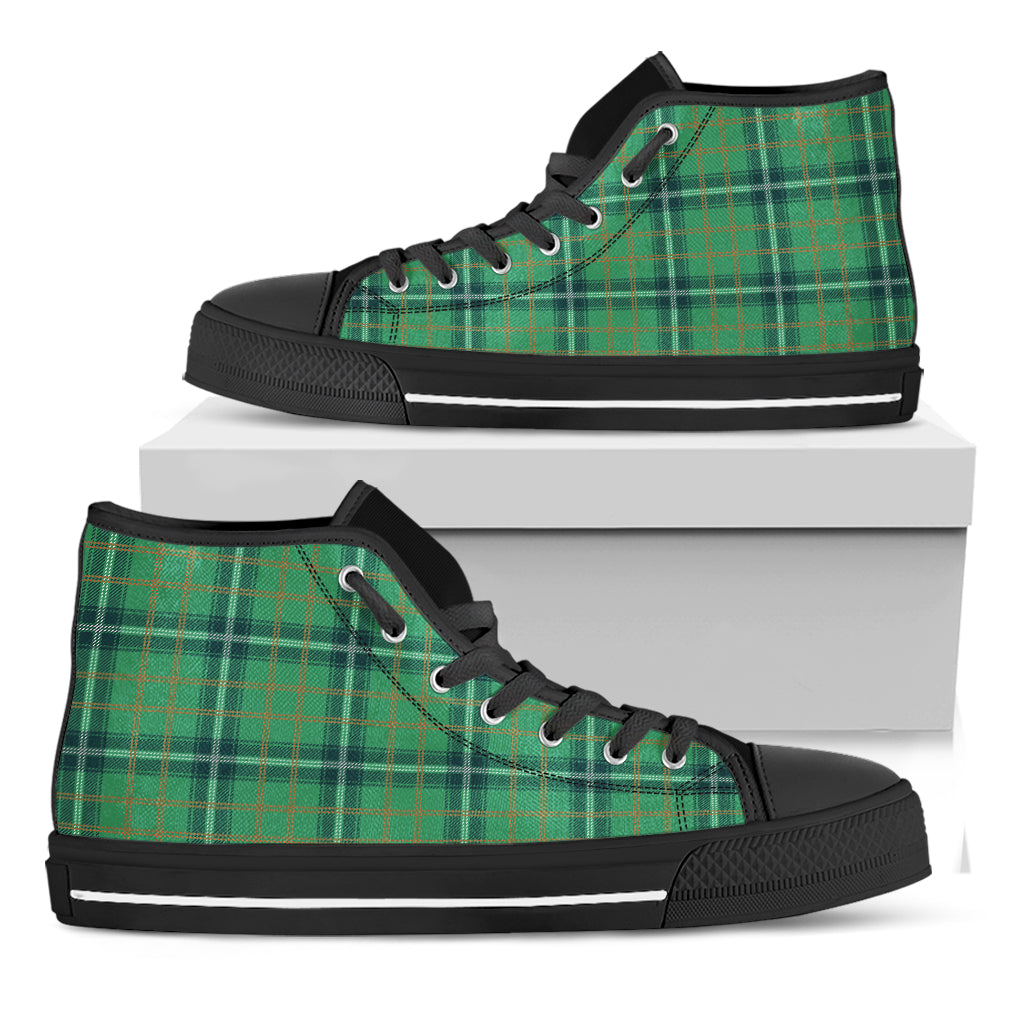 St. Patrick's Day Tartan Pattern Print Black High Top Shoes