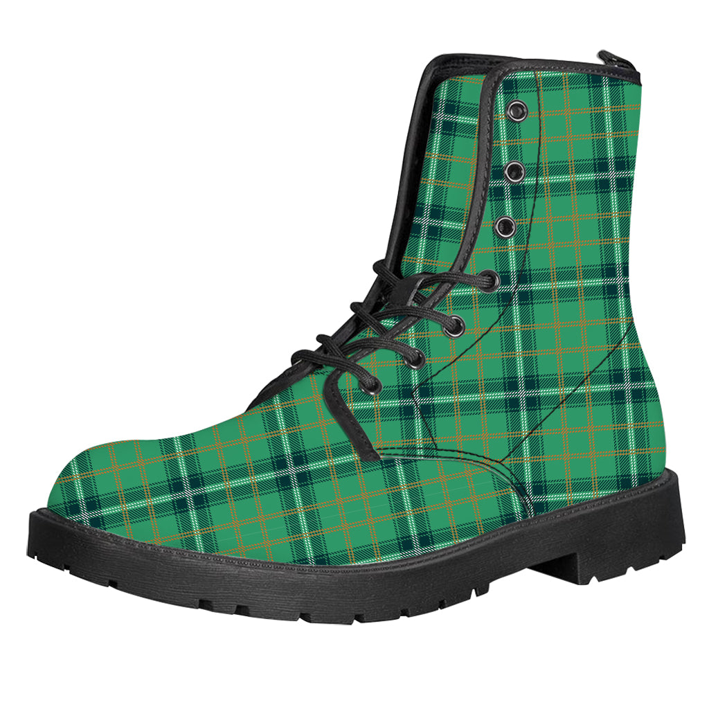 St. Patrick's Day Tartan Pattern Print Leather Boots