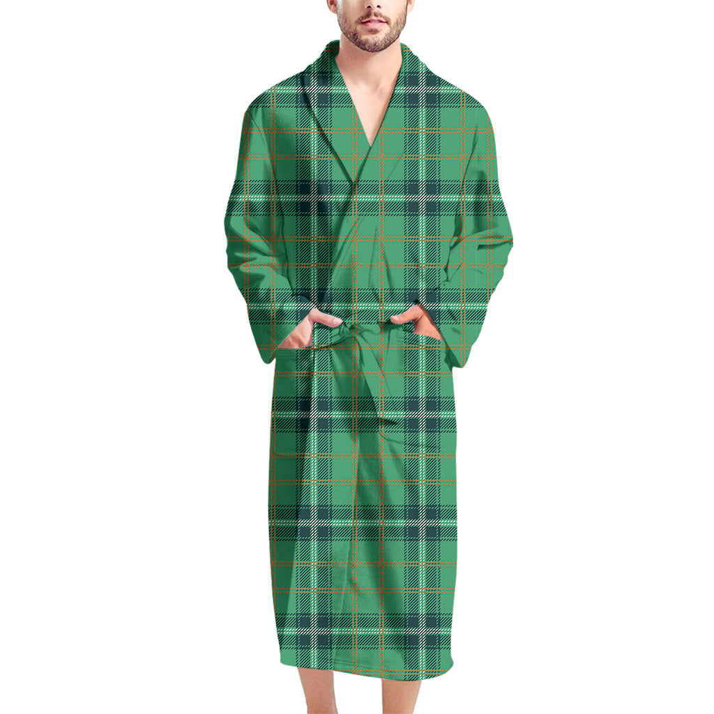 St. Patrick's Day Tartan Pattern Print Men's Bathrobe