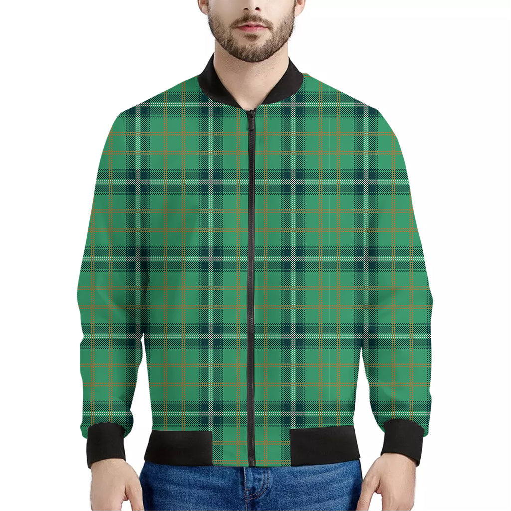 St. Patrick's Day Tartan Pattern Print Men's Bomber Jacket