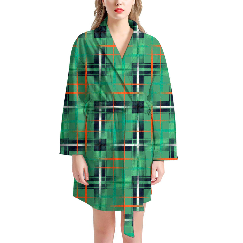 St. Patrick's Day Tartan Pattern Print Women's Bathrobe