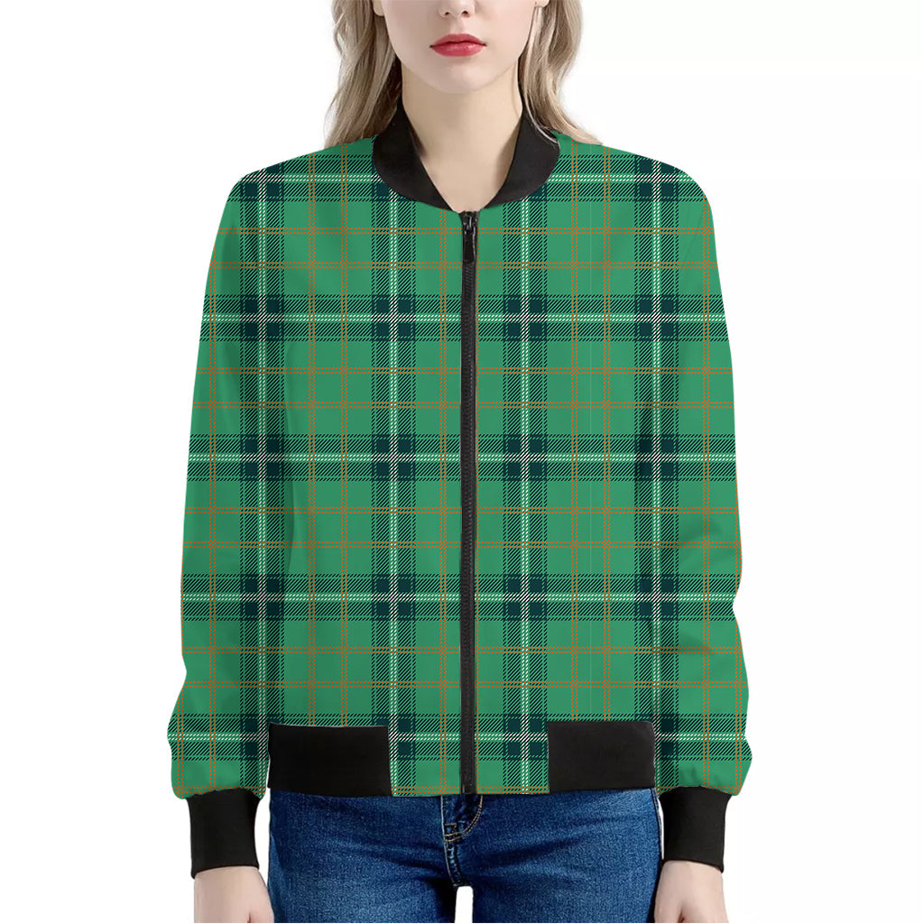 St. Patrick's Day Tartan Pattern Print Women's Bomber Jacket