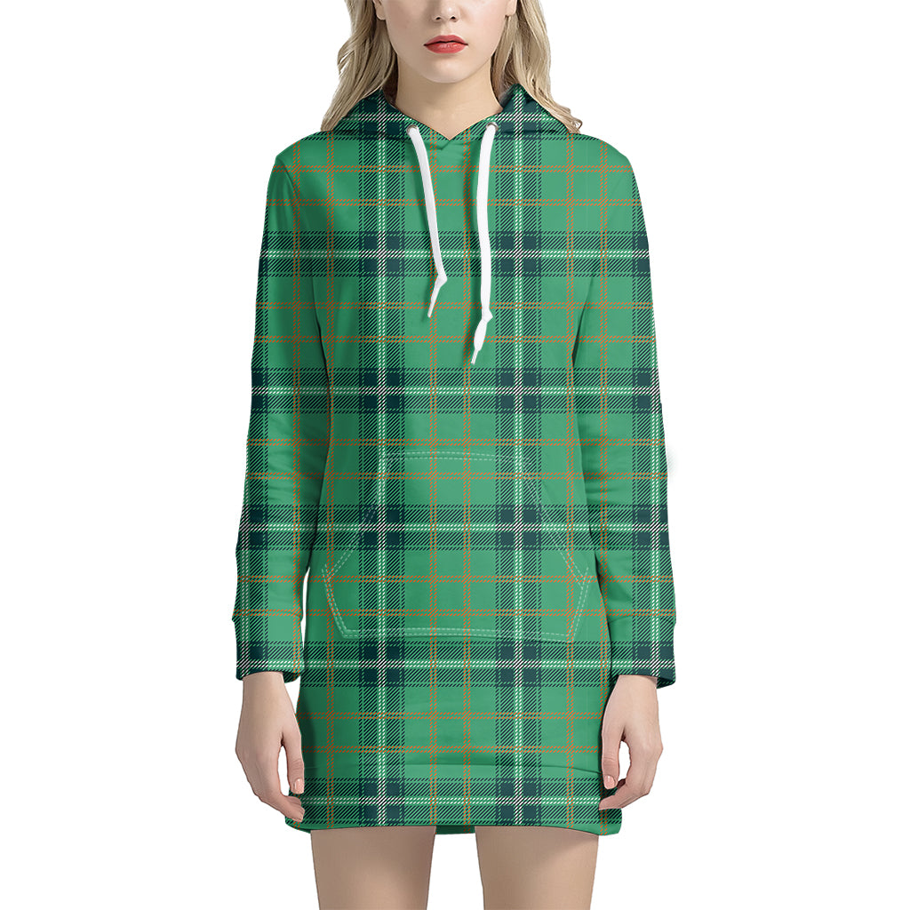 St. Patrick's Day Tartan Pattern Print Women's Pullover Hoodie Dress