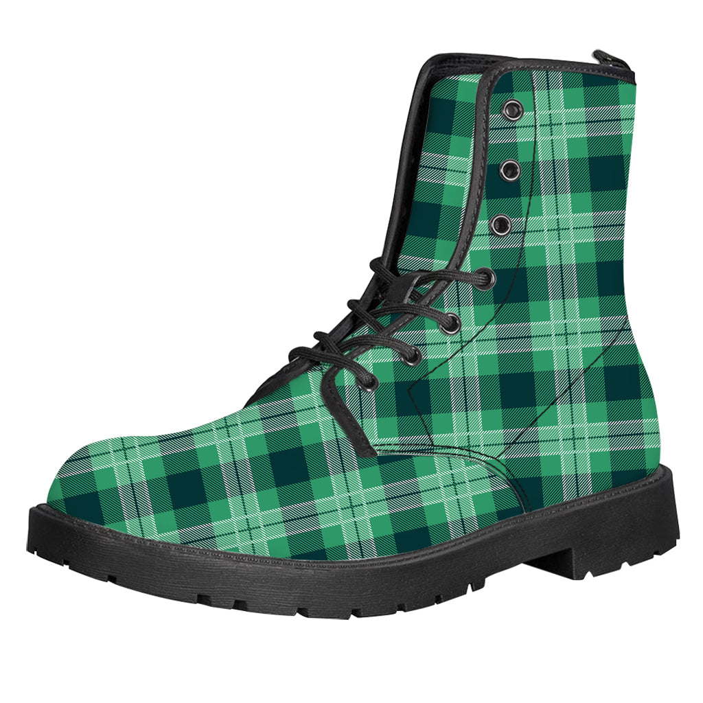 St. Patrick's Day Tartan Print Leather Boots