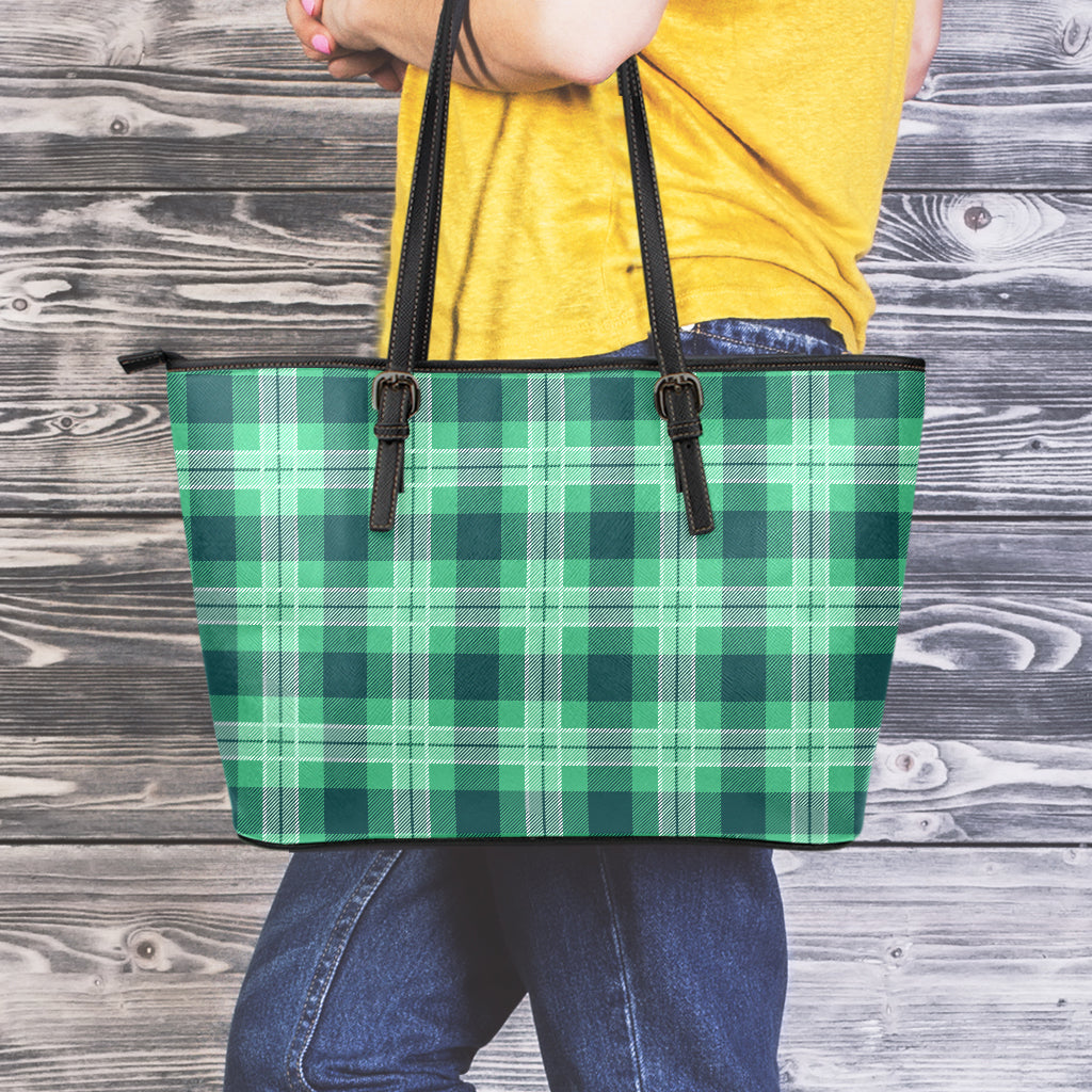 St. Patrick's Day Tartan Print Leather Tote Bag