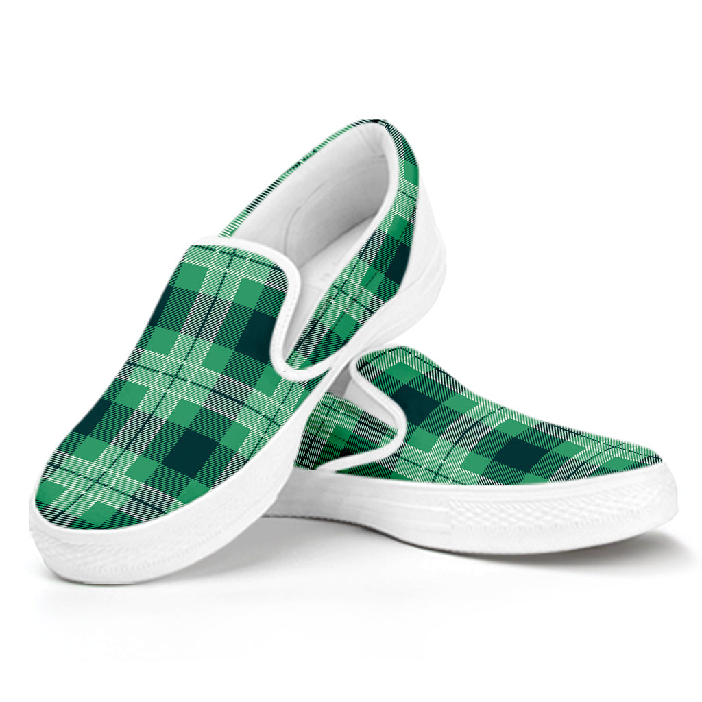 St. Patrick's Day Tartan Print White Slip On Shoes