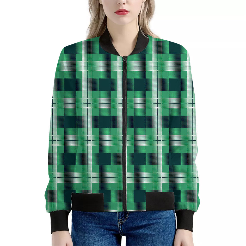 St. Patrick's Day Tartan Print Women's Bomber Jacket