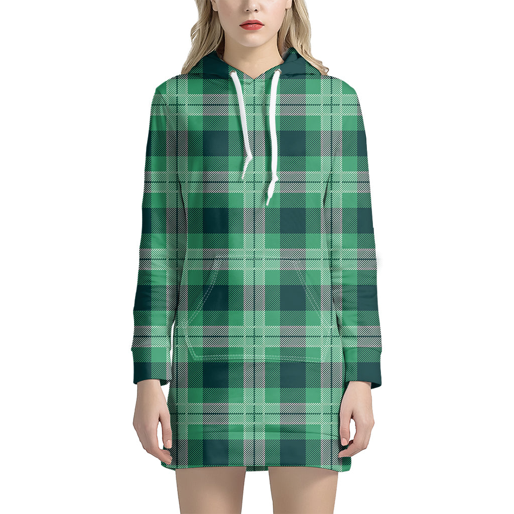 St. Patrick's Day Tartan Print Women's Pullover Hoodie Dress