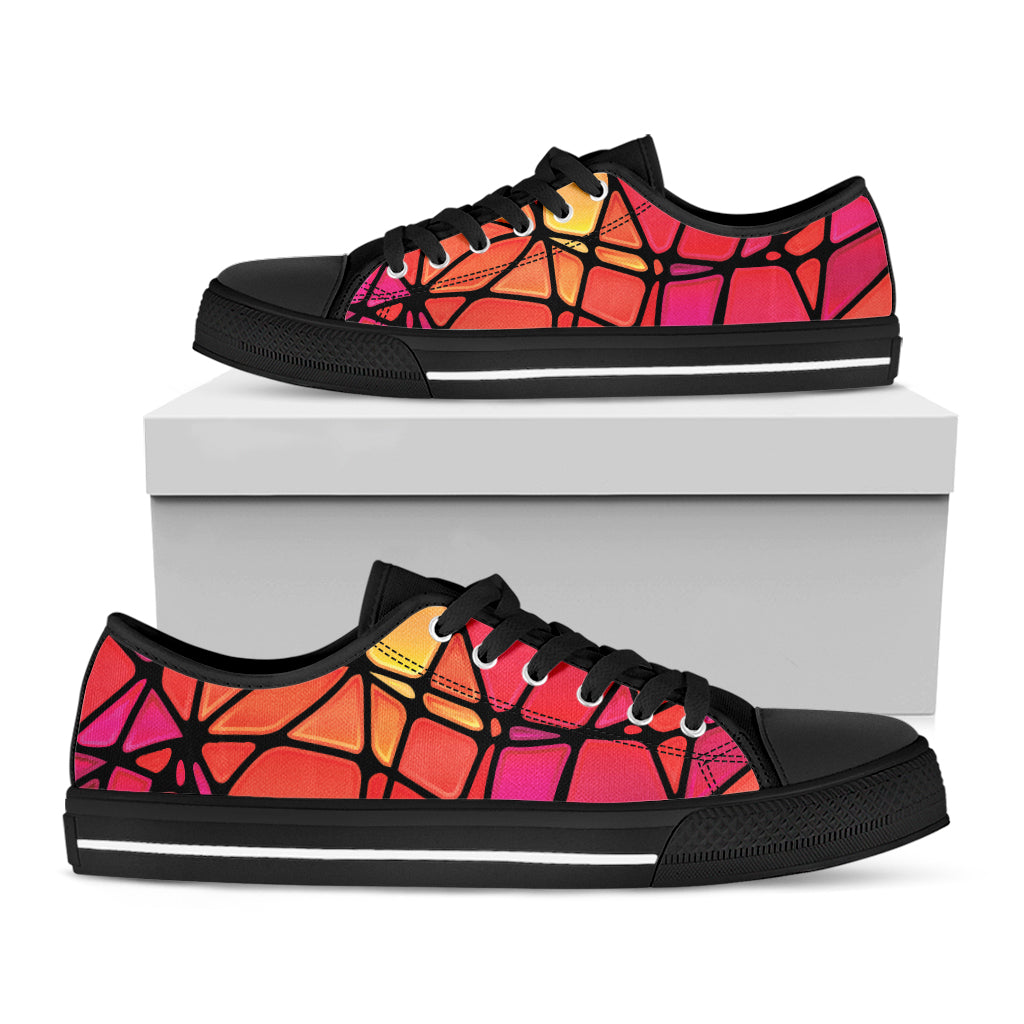 Stained Glass Mosaic Pattern Print Black Low Top Shoes