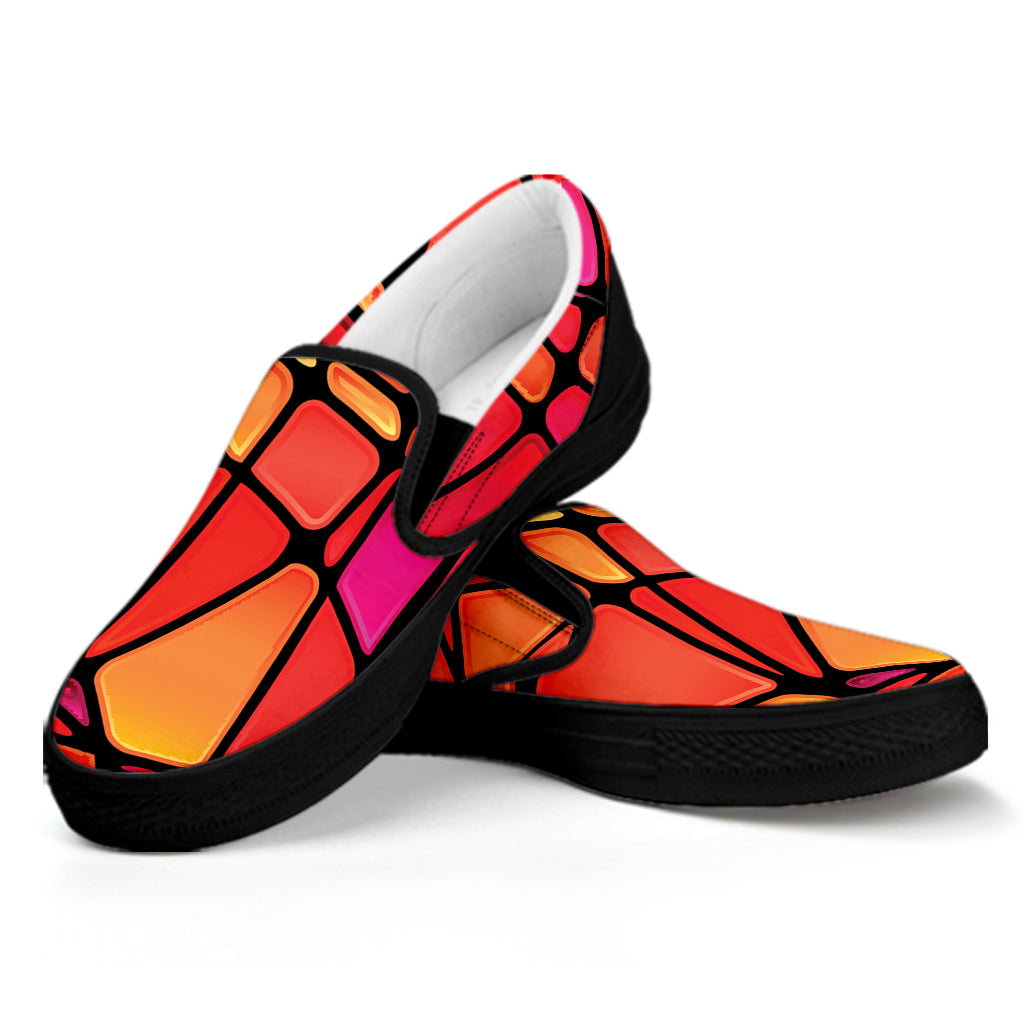 Stained Glass Mosaic Pattern Print Black Slip On Shoes