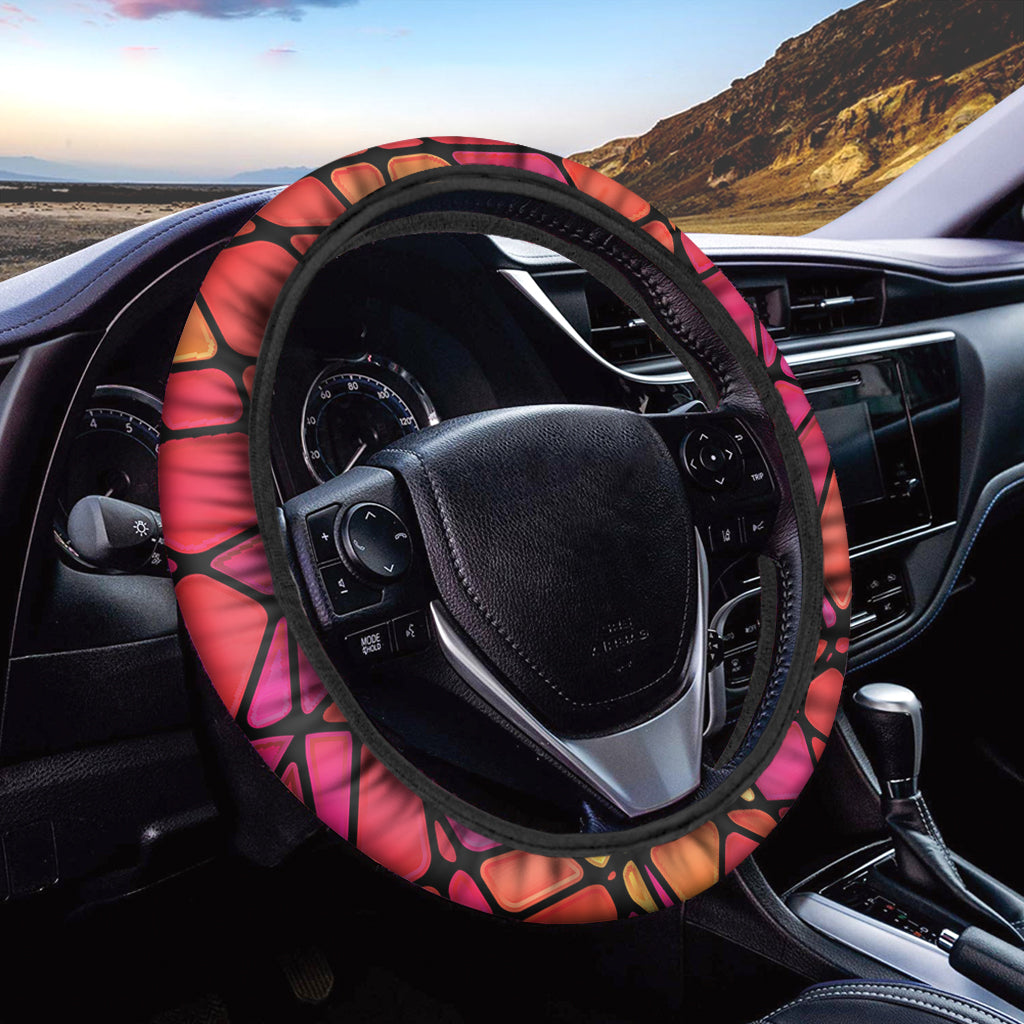 Stained Glass Mosaic Pattern Print Car Steering Wheel Cover