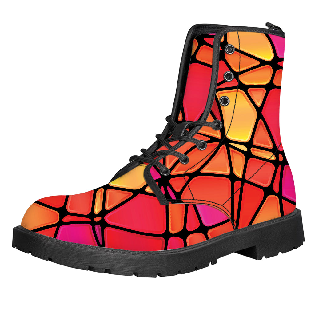 Stained Glass Mosaic Pattern Print Leather Boots