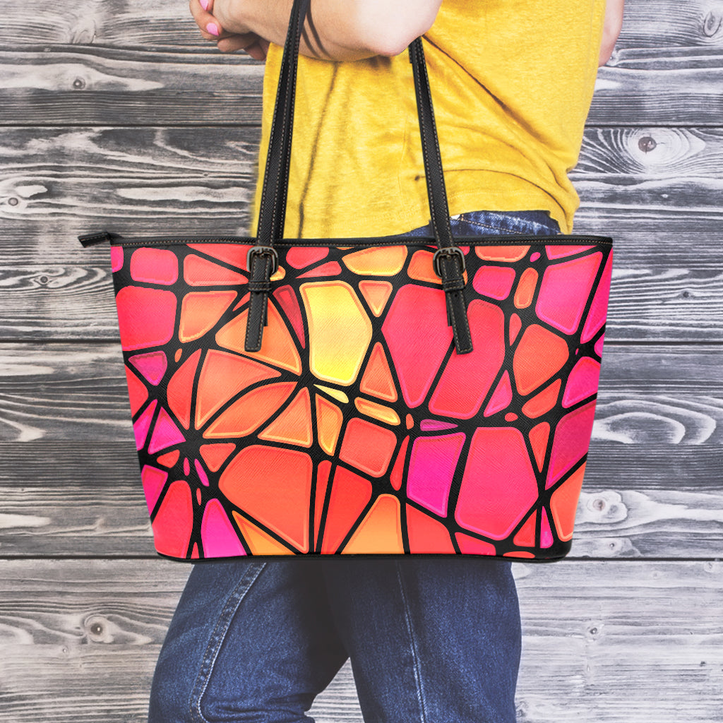 Stained Glass Mosaic Pattern Print Leather Tote Bag