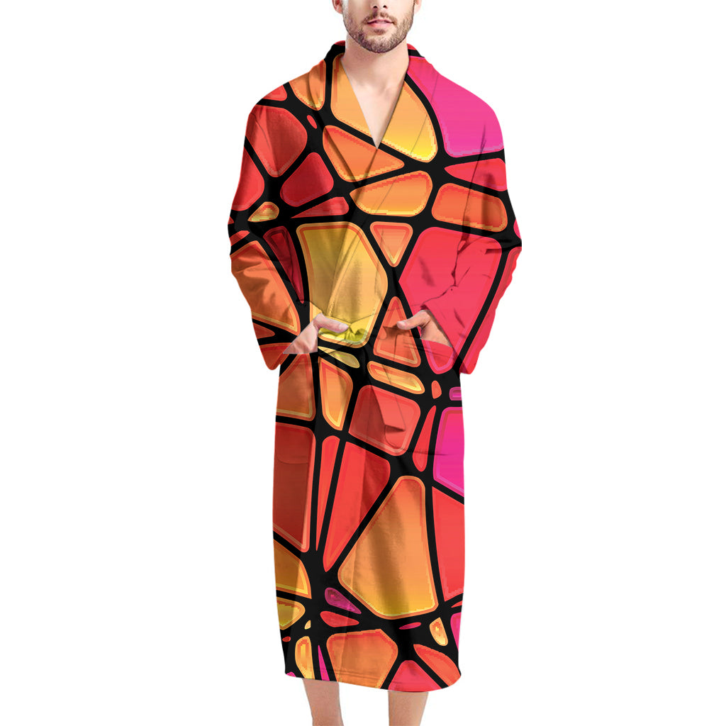 Stained Glass Mosaic Pattern Print Men's Bathrobe