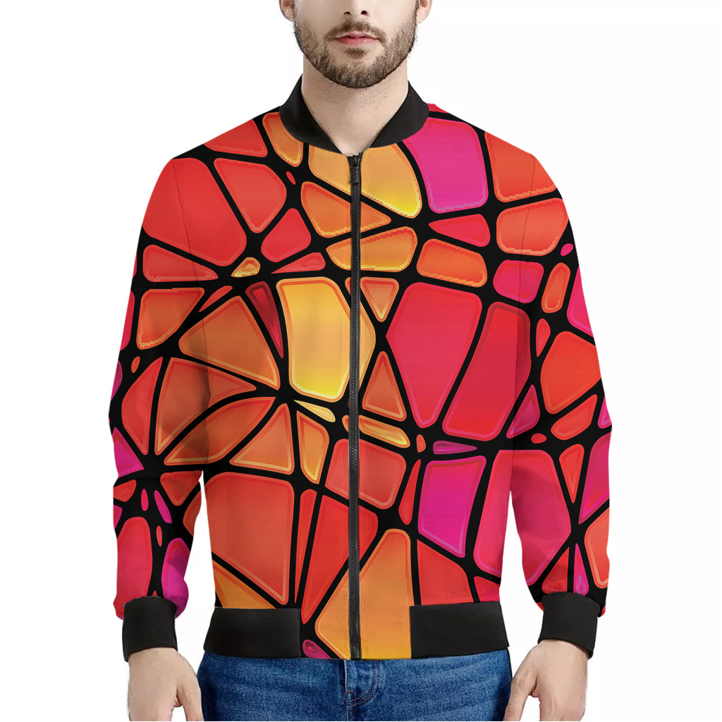 Stained Glass Mosaic Pattern Print Men's Bomber Jacket