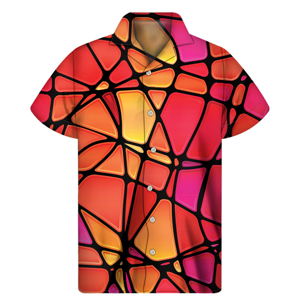 Stained Glass Mosaic Pattern Print Men's Short Sleeve Shirt