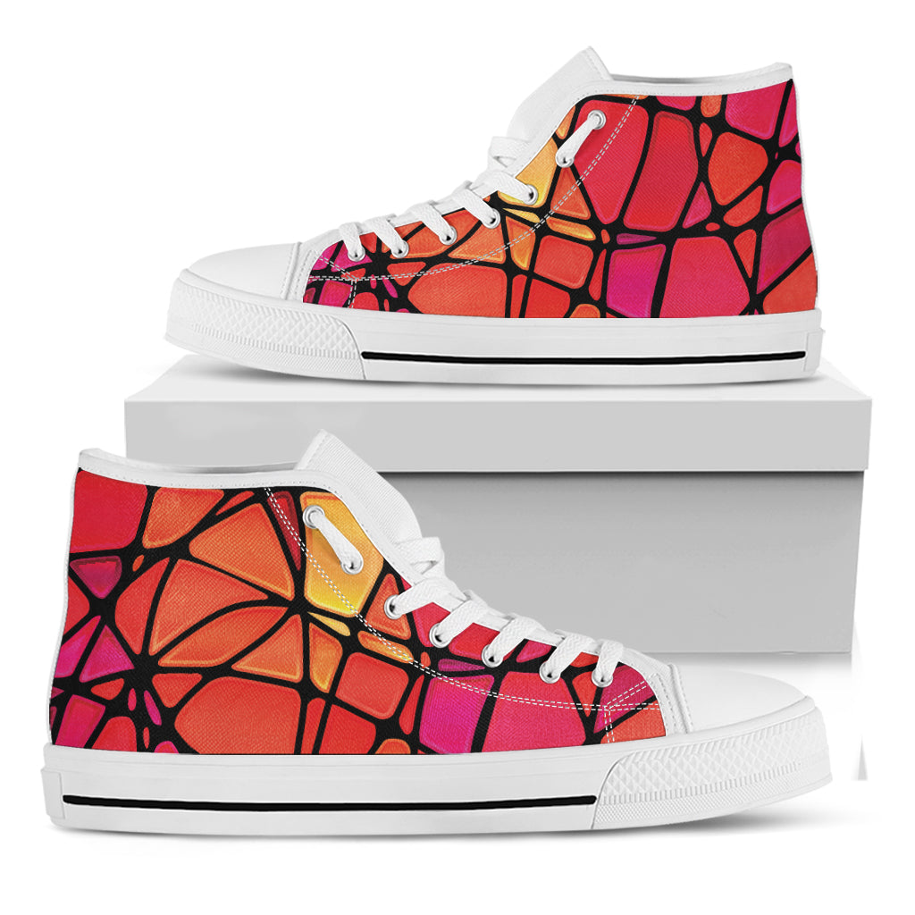 Stained Glass Mosaic Pattern Print White High Top Shoes