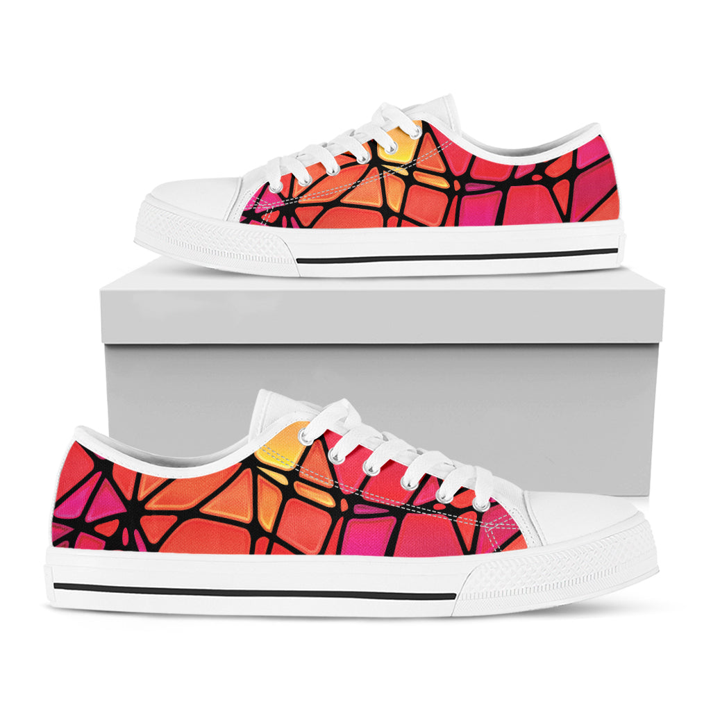 Stained Glass Mosaic Pattern Print White Low Top Shoes