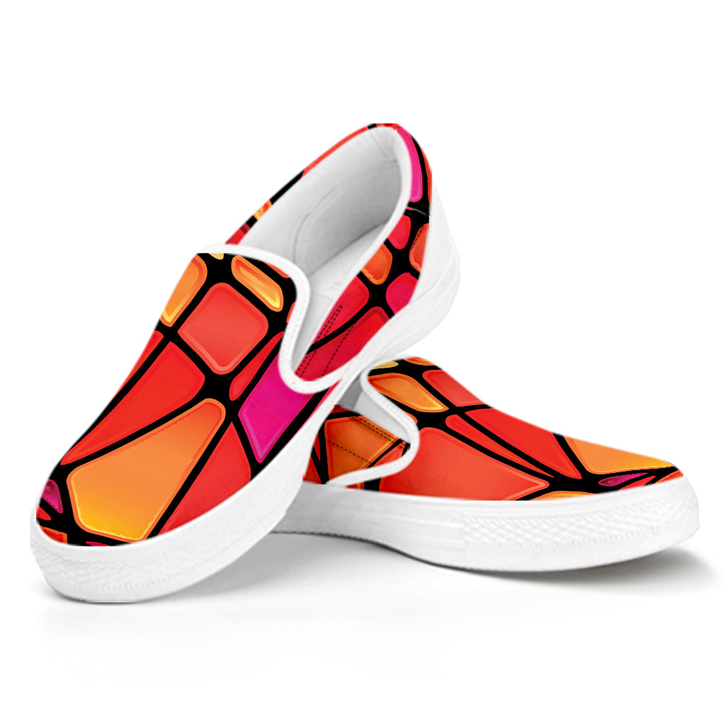 Stained Glass Mosaic Pattern Print White Slip On Shoes