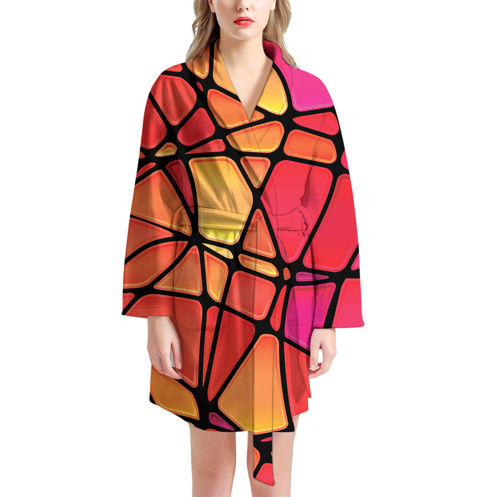 Stained Glass Mosaic Pattern Print Women's Bathrobe