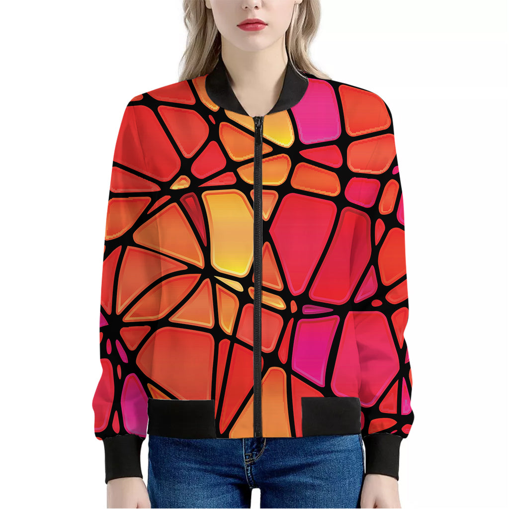 Stained Glass Mosaic Pattern Print Women's Bomber Jacket