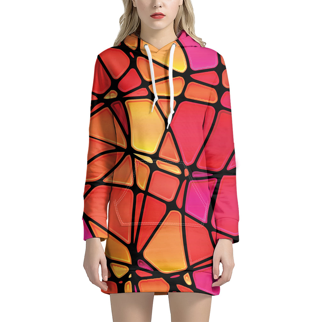 Stained Glass Mosaic Pattern Print Women's Pullover Hoodie Dress