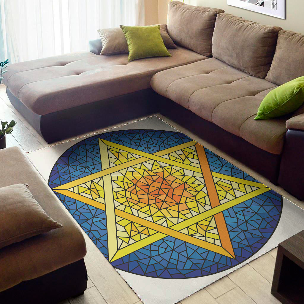 Stained Glass Star of David Print Area Rug