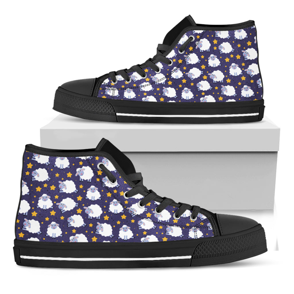 Star And Sheep Pattern Print Black High Top Shoes