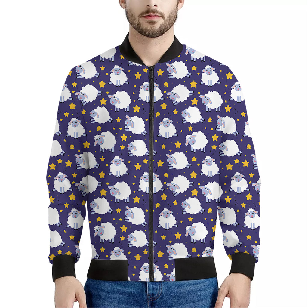 Star And Sheep Pattern Print Men's Bomber Jacket