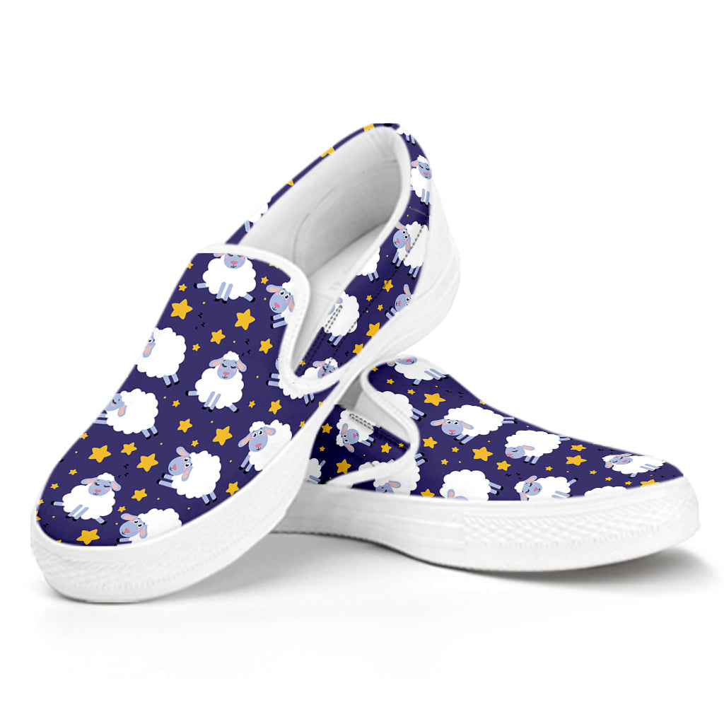 Star And Sheep Pattern Print White Slip On Shoes