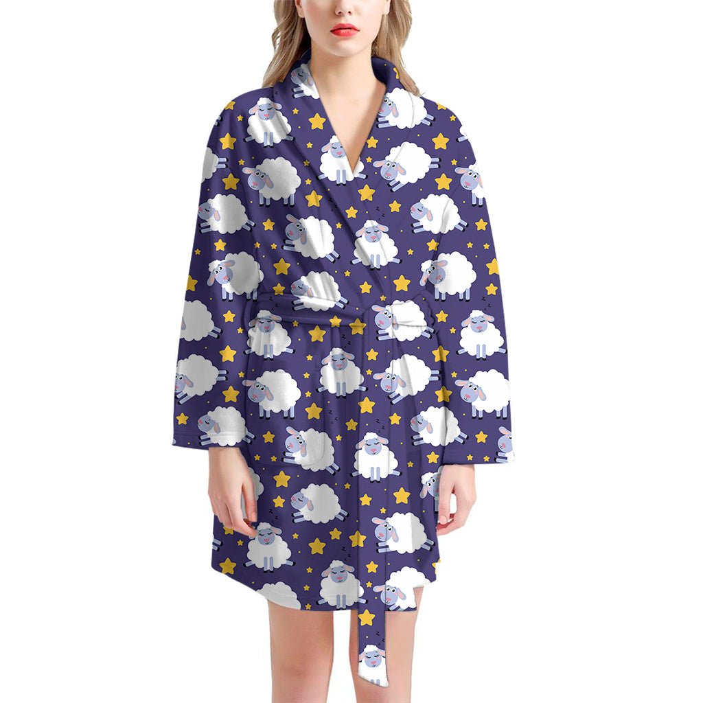 Star And Sheep Pattern Print Women's Bathrobe