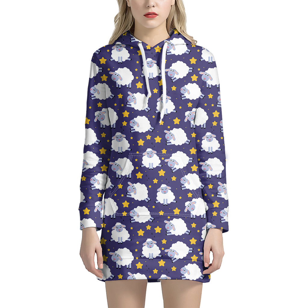 Star And Sheep Pattern Print Women's Pullover Hoodie Dress