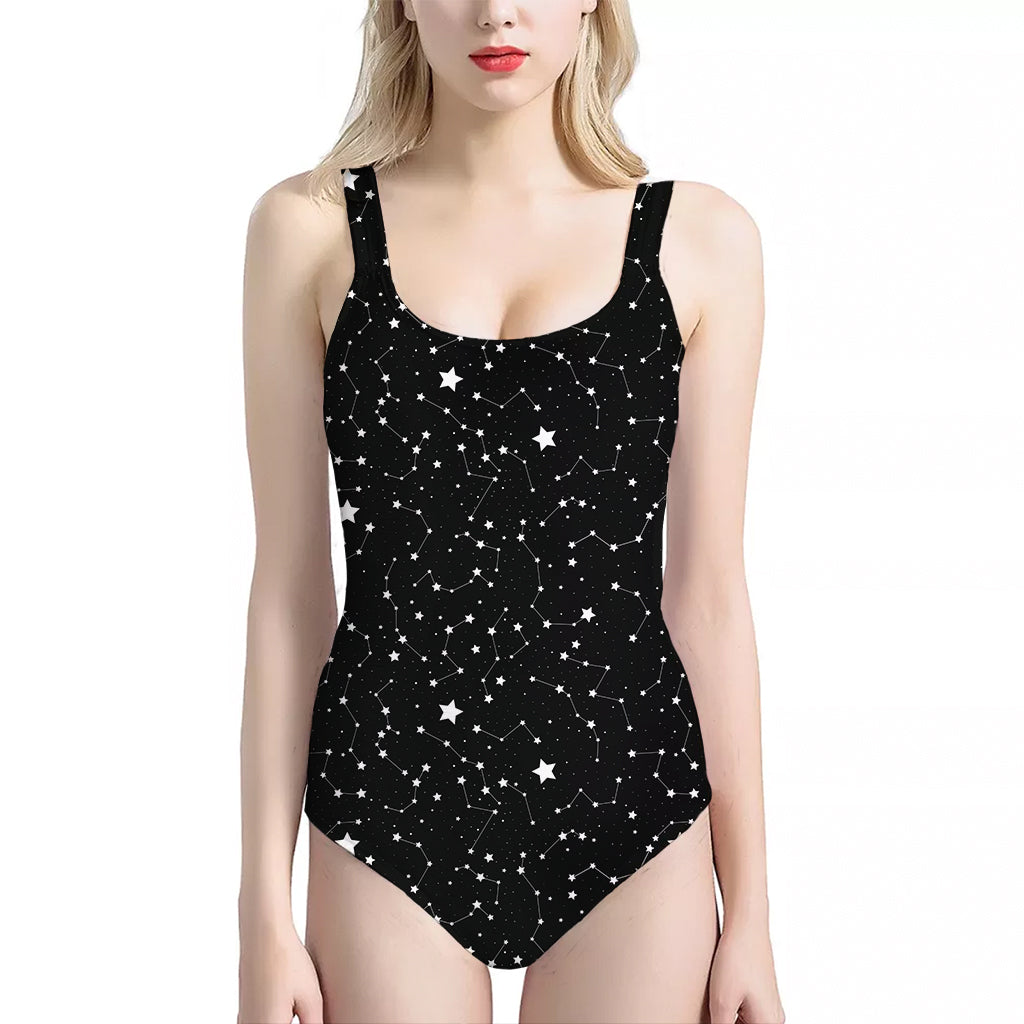 Star Constellations Pattern Print One Piece Halter Neck Swimsuit