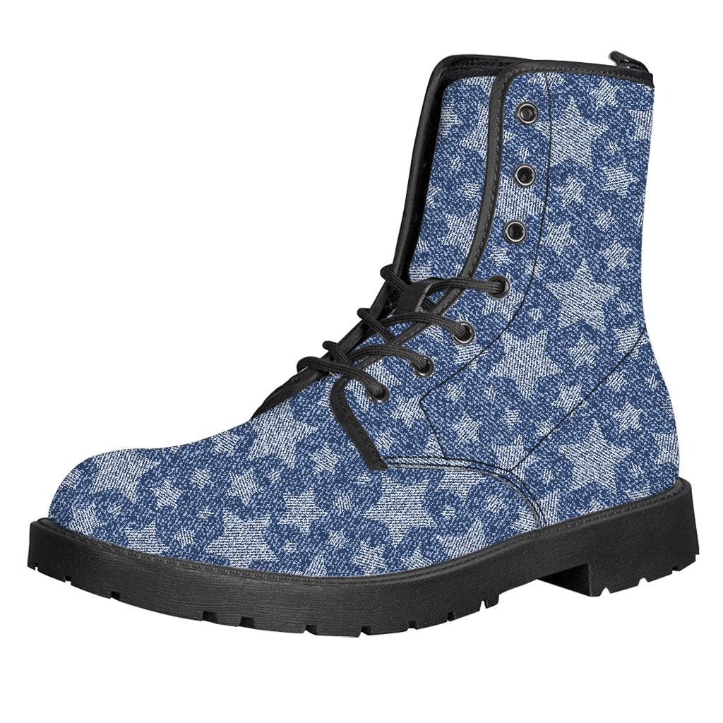 Star Denim Jeans Pattern Print Leather Boots