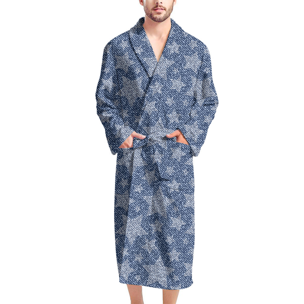 Star Denim Jeans Pattern Print Men's Bathrobe