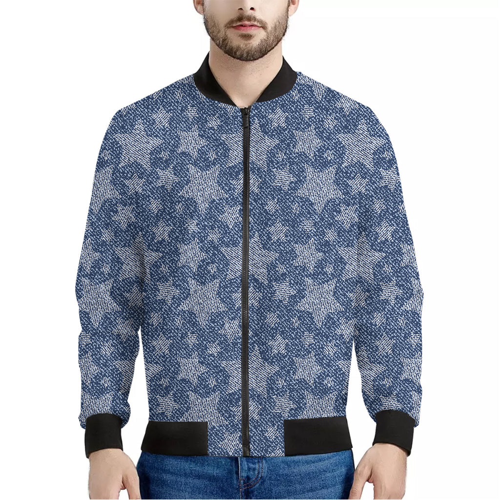 Star Denim Jeans Pattern Print Men's Bomber Jacket