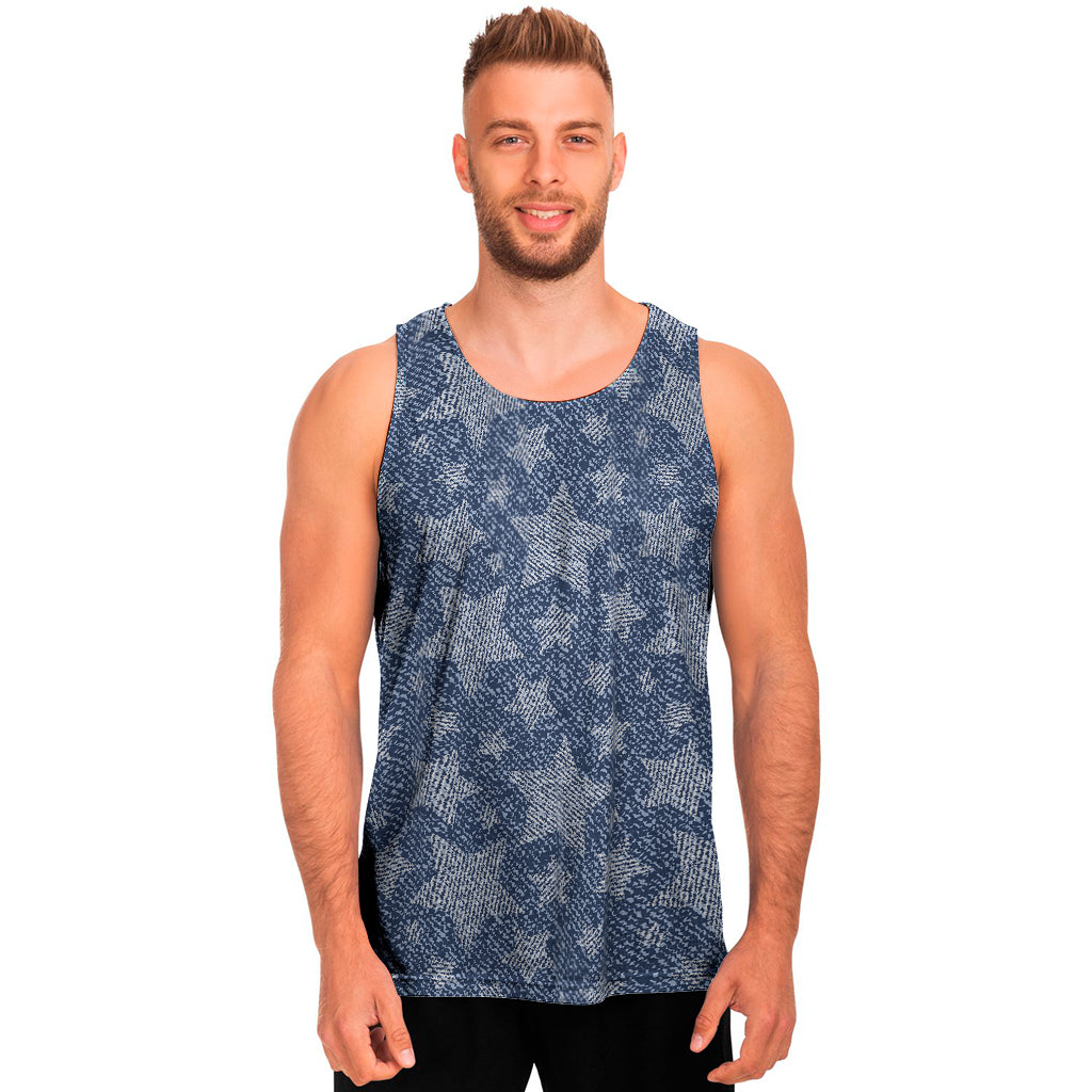 Star Denim Jeans Pattern Print Men's Tank Top