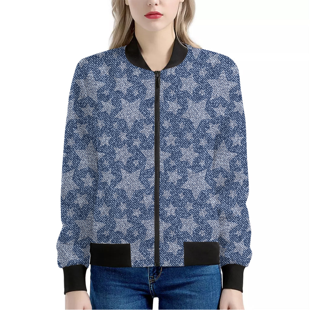 Star Denim Jeans Pattern Print Women's Bomber Jacket