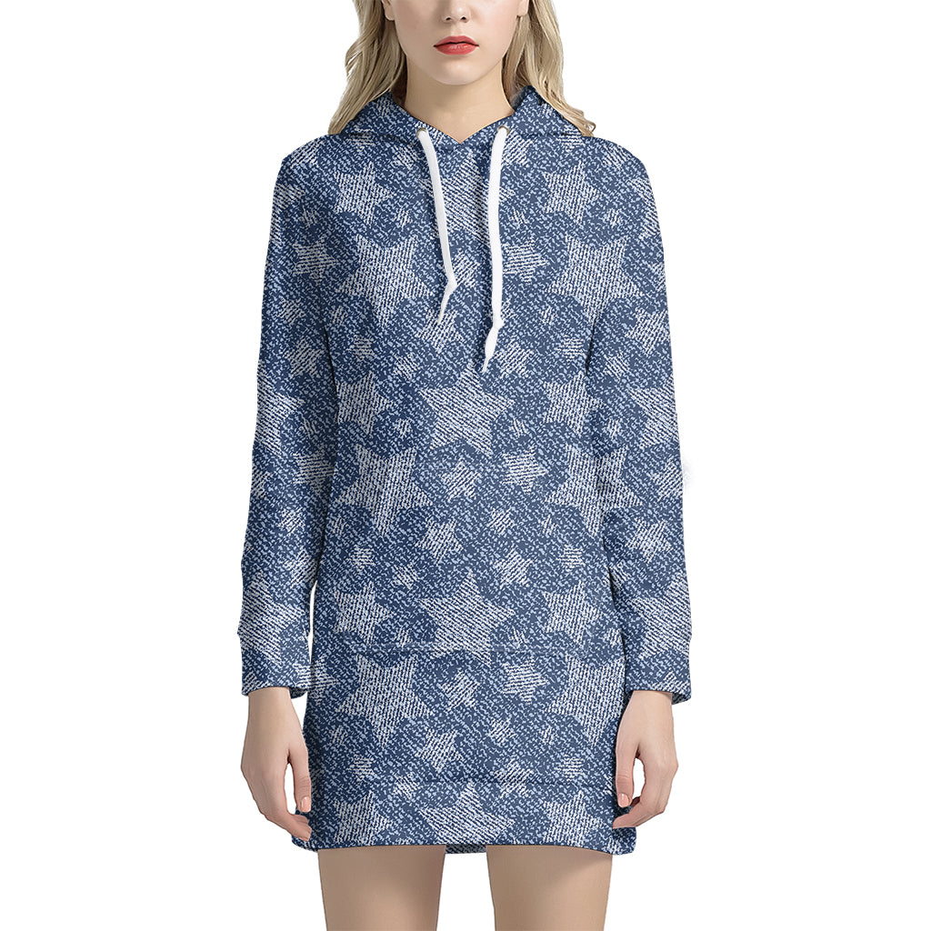 Star Denim Jeans Pattern Print Women's Pullover Hoodie Dress