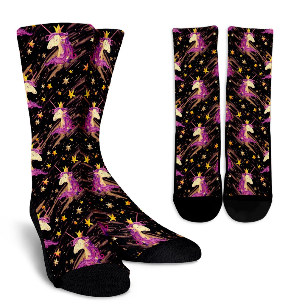 Star Fairy Unicorn Pattern Print Crew Socks