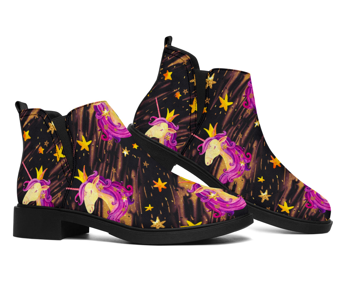 Star Fairy Unicorn Pattern Print Flat Ankle Boots